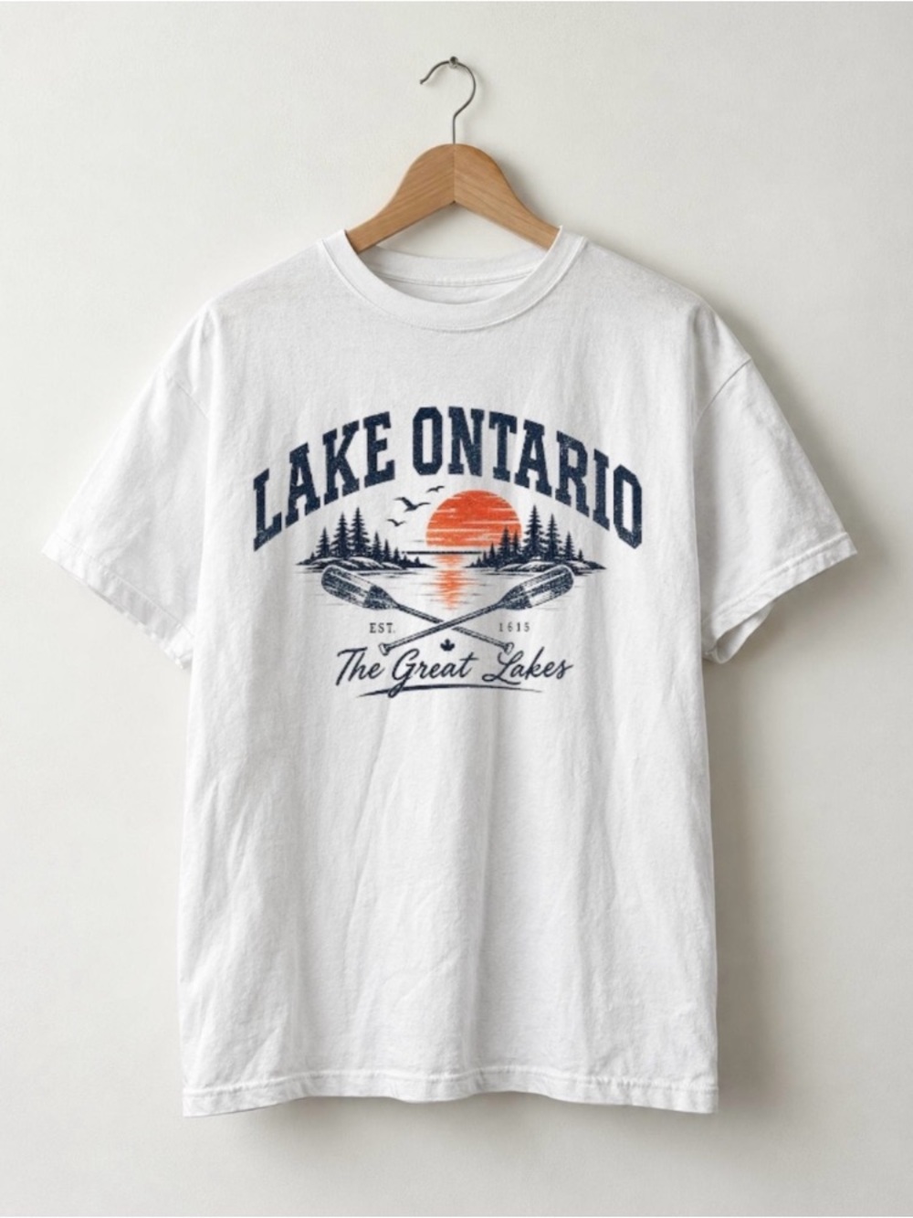 White Lake Ontario Graphic Tee with Orange Sun